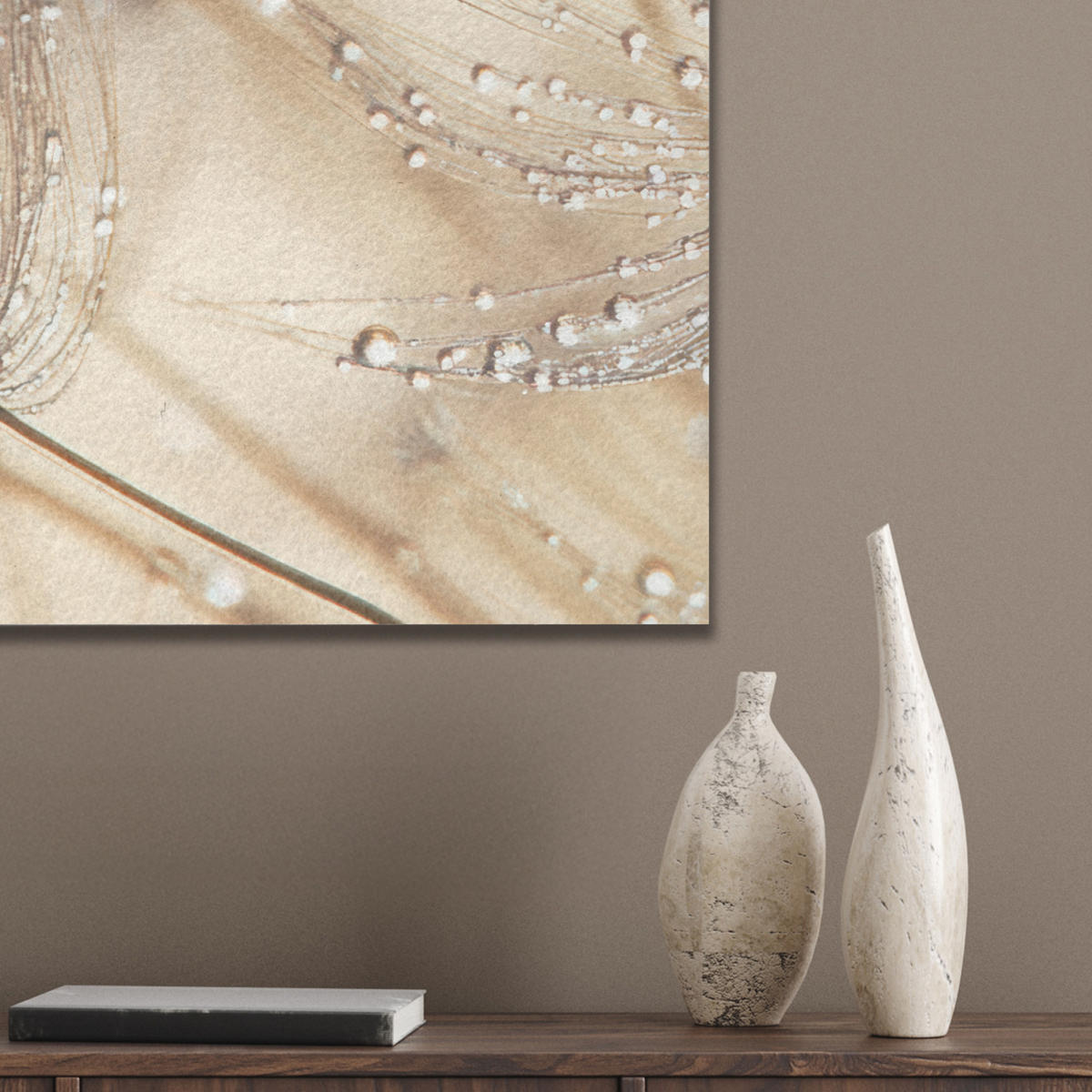 AKUSTIKBILD Löwenzahn - Abstrakt - Natur - Beige Kunstdruck Schlafzimmer 50x70 cm - Braun, Kunststoff (50/70/0.9cm) - MuchoWow