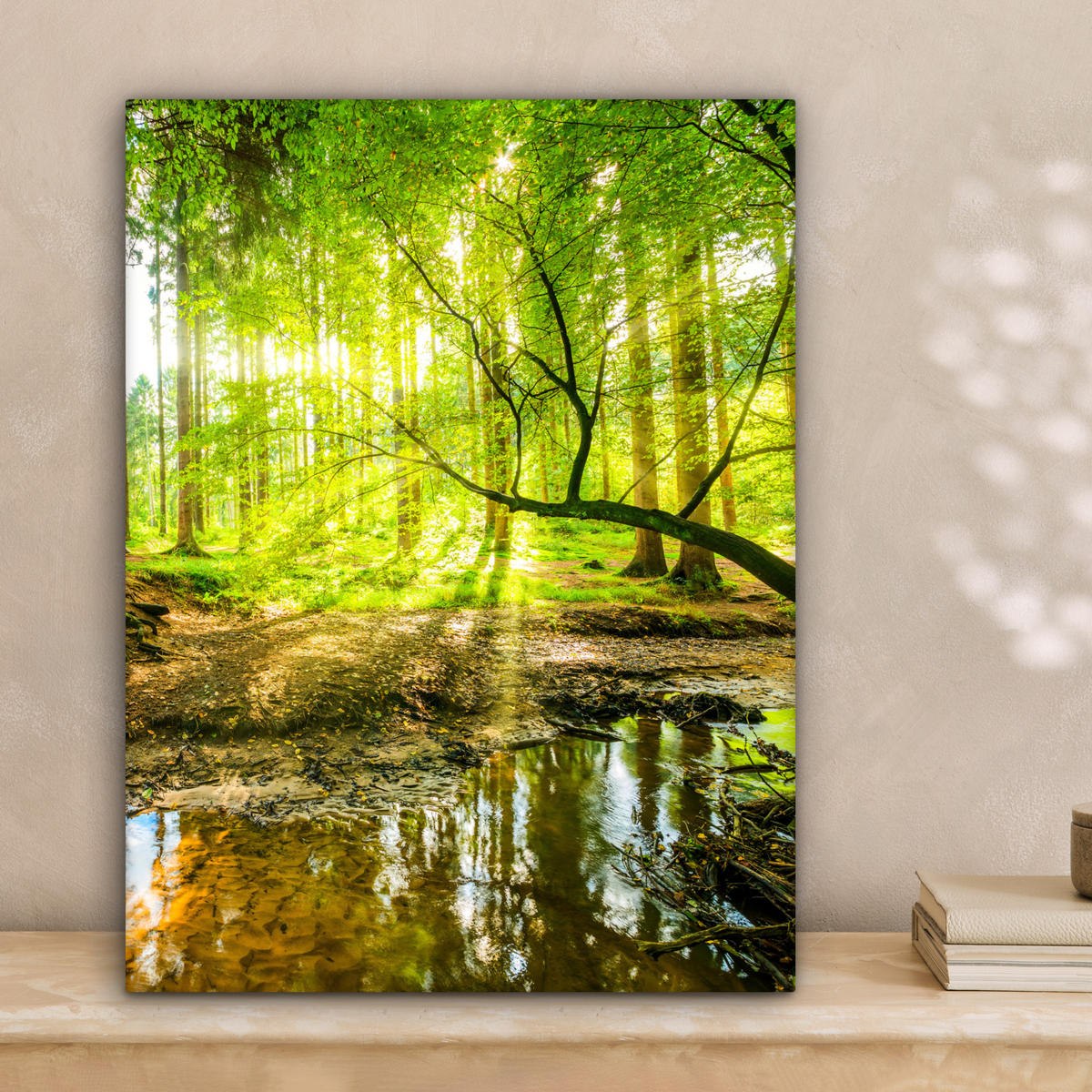 LEINWANDBILD Wald - Landschaft - Wasser - Bäume - Sonne - Grün - Natur Room Decor 30x40 cm - Grün, Textil (30/40cm) - MuchoWow