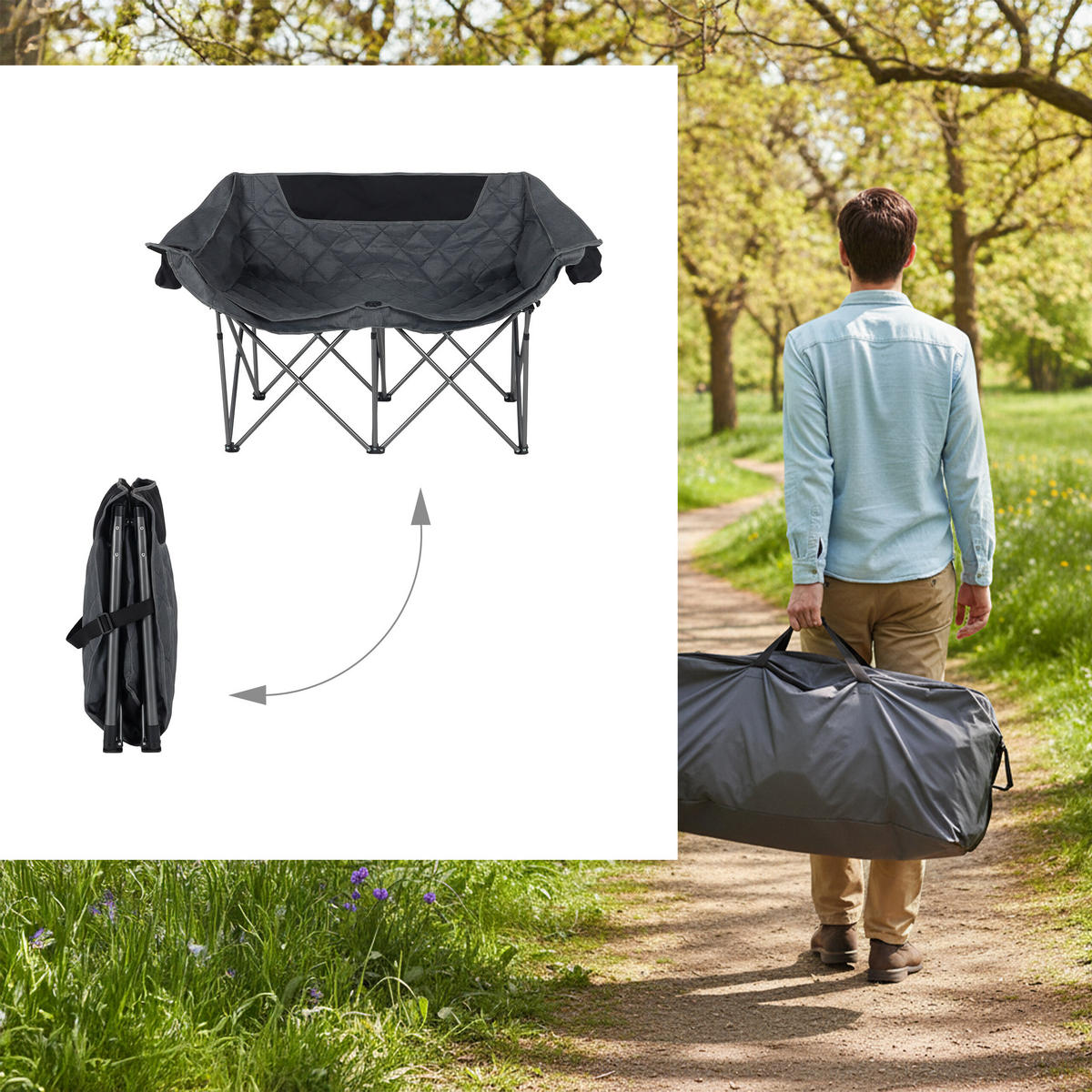 CAMPING-BANK - Grau, Textil/Metall (146/84/54cm) - Relaxdays