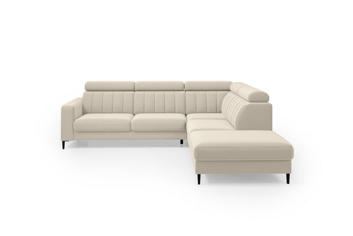 ECKSOFA Wohl rechts – Beige, mit Schlaffunktion, Bettkasten und verstellbaren Kopfstützen - Beige, Textil (278/263cm)