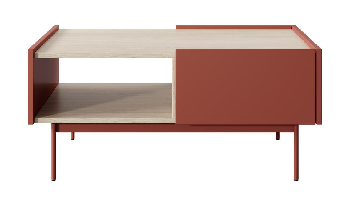 COUCHTISCH 97 cm Laris mit Schubladen - Beinen, Rot - Rot, Holz (65/97/45cm) - Emporius