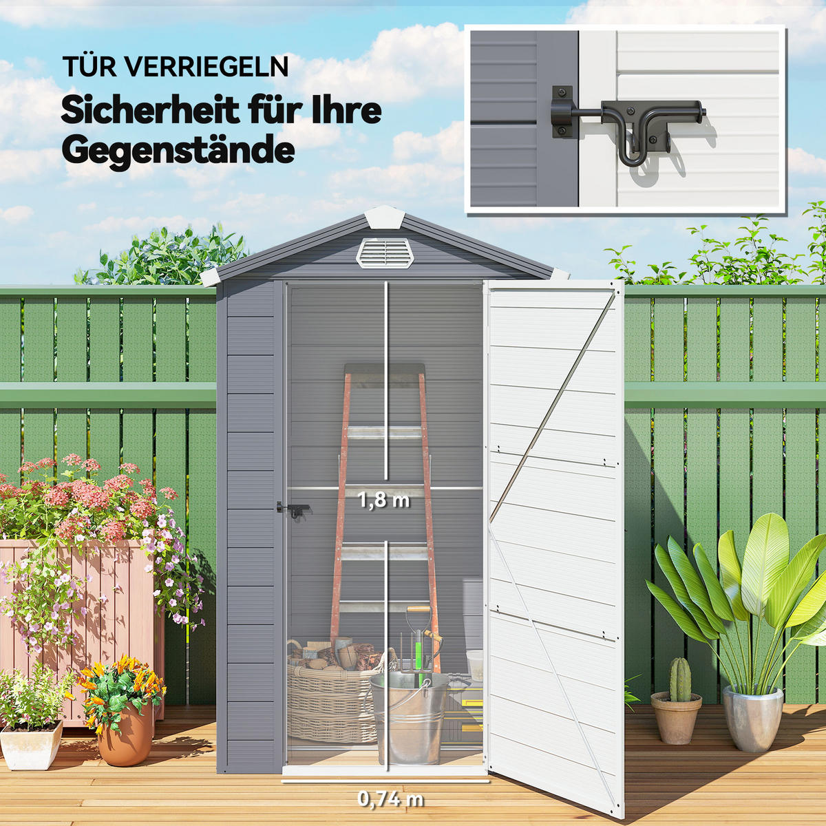 GARTENHAUS Dunkelgrau 133.0/102.0/208.0cm - Dunkelgrau, Kunststoff (102/208/133cm)