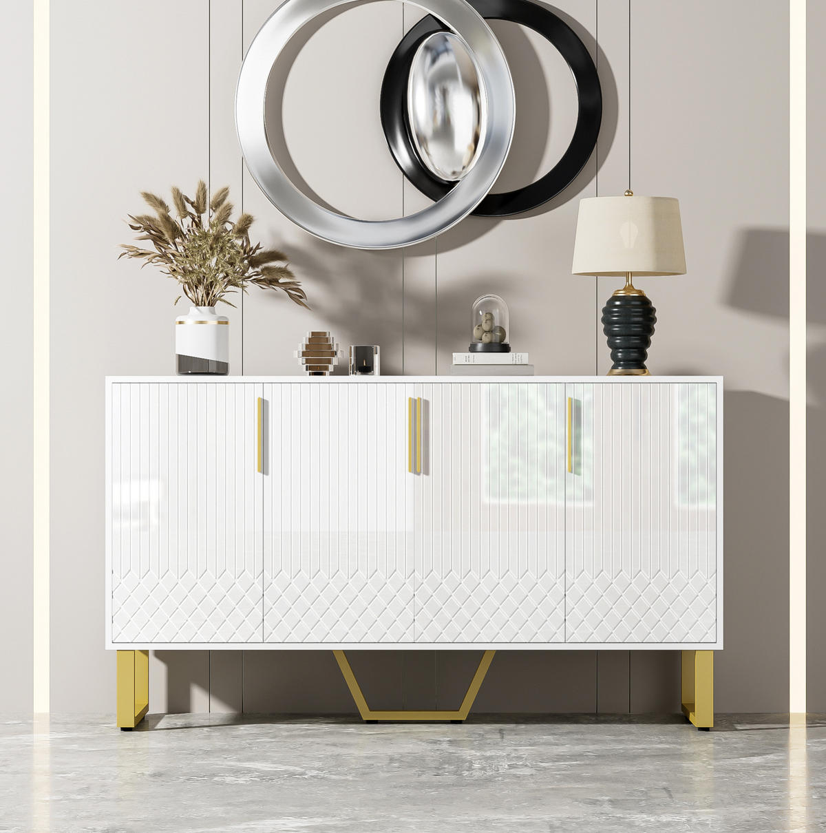 SIDEBOARD 4-türig 140 x 40 x 80 cm MDF Weiß Hochglanz - Weiß, Holzwerkstoff (40/80/140cm) - Meubliv