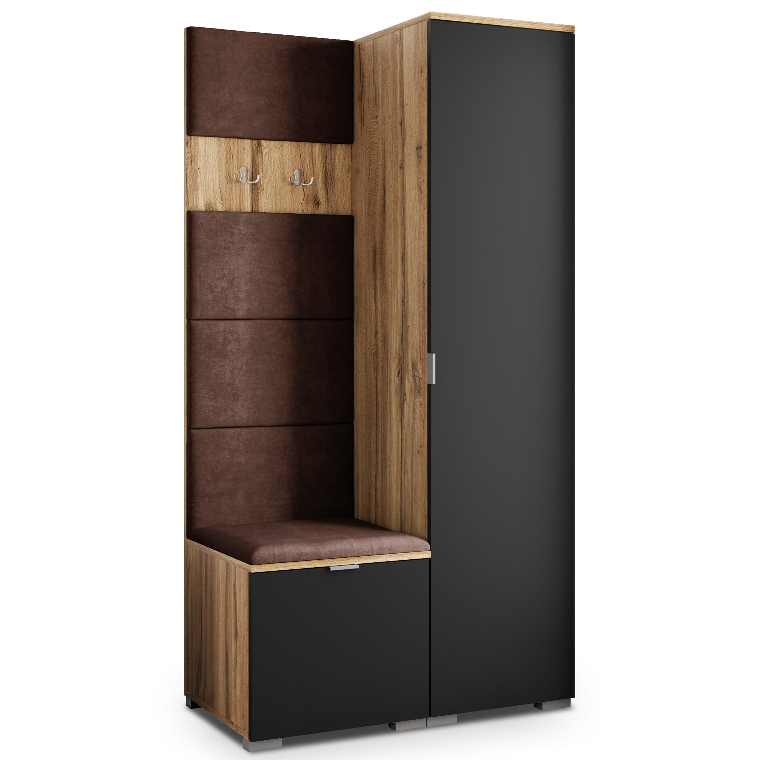 Masseno Garderobenschrank Eiche Wotan, Schwarz, Braun 95x181x51 cm