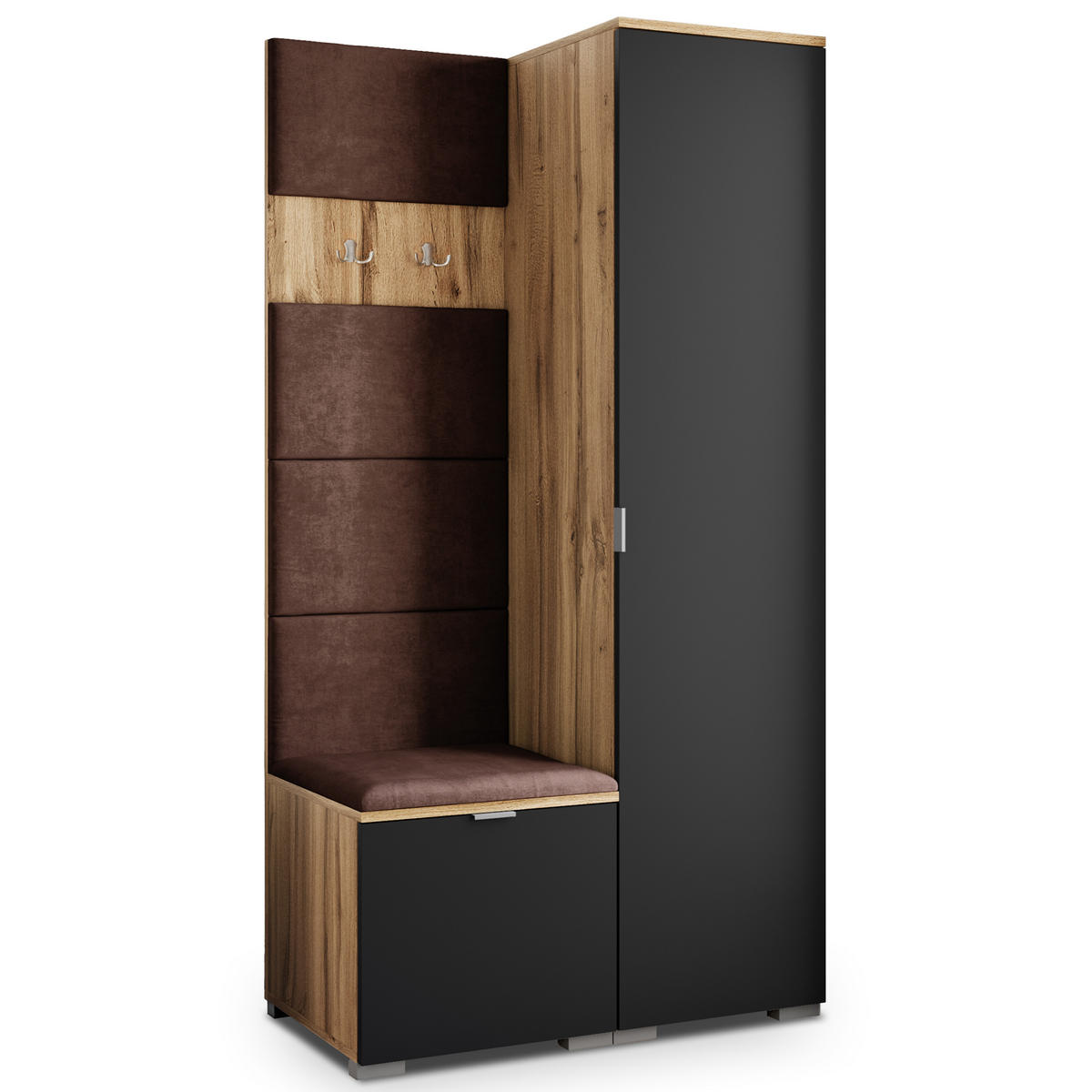 GARDEROBENSCHRANK LORI 95/181/51 cm Modern Garderobe-Set Eiche Wotan - Eiche Wotan/Schwarz, Holzwerkstoff (95/181/51cm) - MASSENO