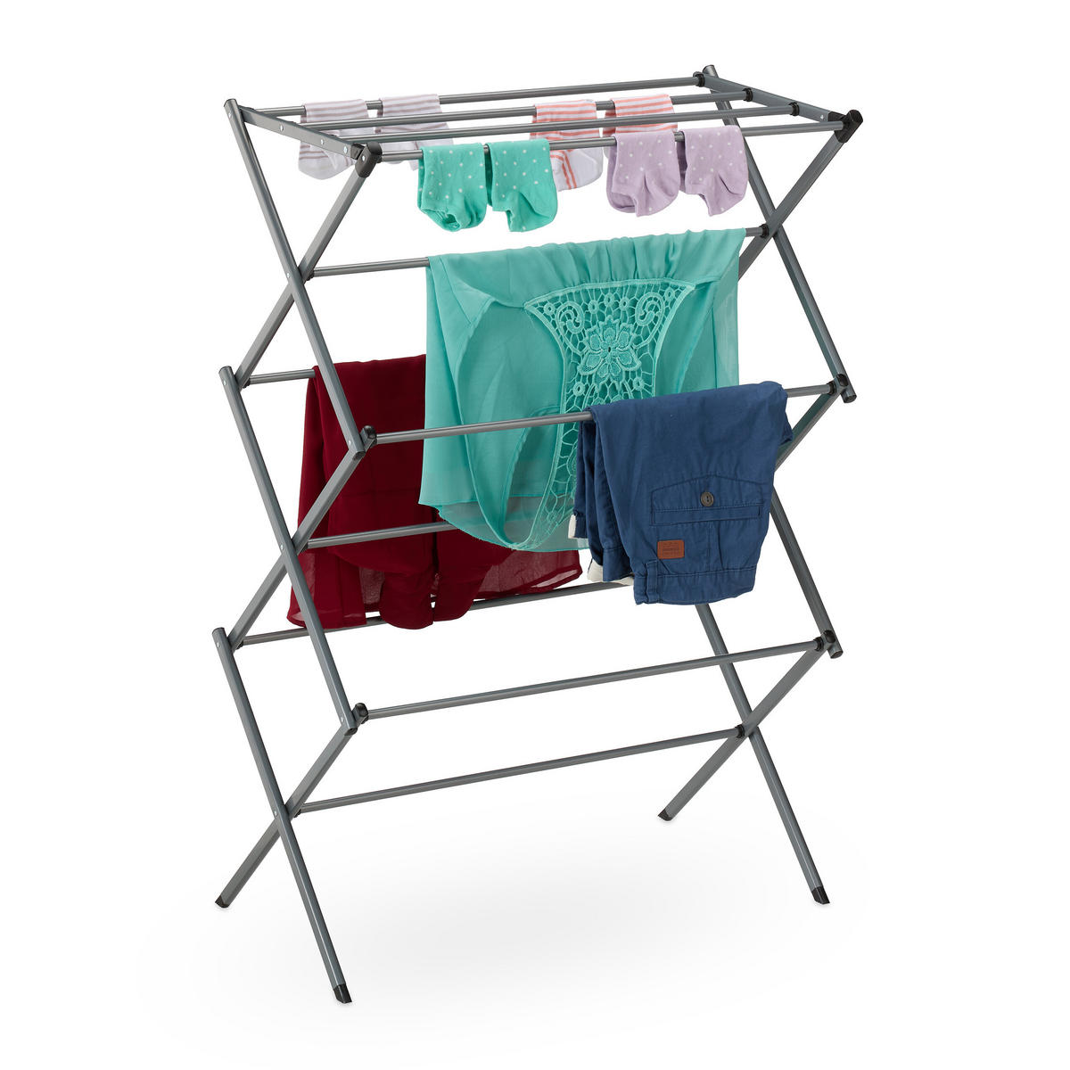 STOJAN na prádlo - strieborná, kov/plast (73/105/37cm) - Relaxdays