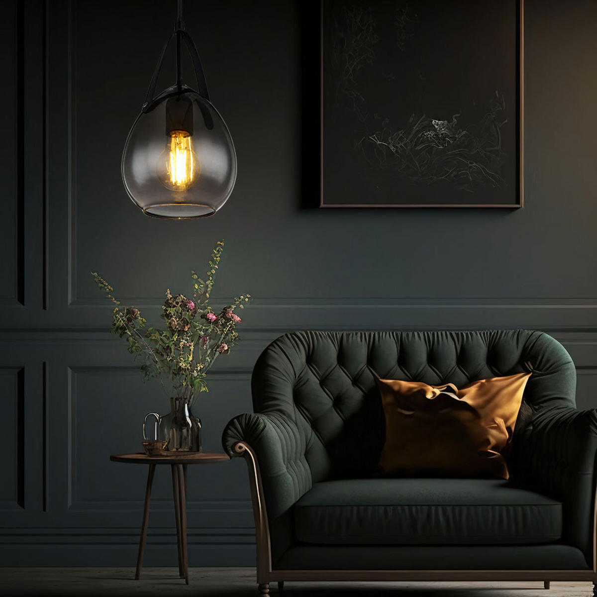 HÄNGELEUCHTE Metall Schwarz rauch - Schwarz, Glas (15/15/120cm) - Globo Lighting