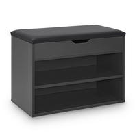 SCHUHREGAL grau mit Klappdeckel und gepolstertem Sitz 60 x 30 x 44 cm - Dunkelgrau, Holz (30/44/60cm) - Juskys