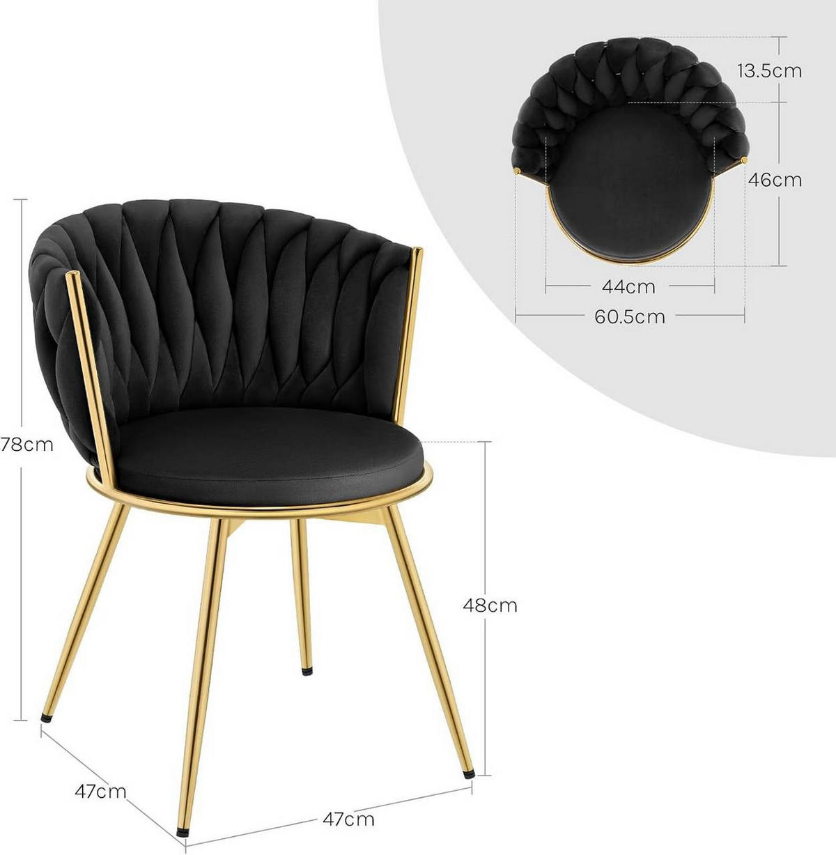 ESSZIMMERSTUHL 2er Set, drehbar, Samt, Schwarz - Goldfarben/Schwarz, Textil/Metall (60.5/78/59.5cm) - Woltu