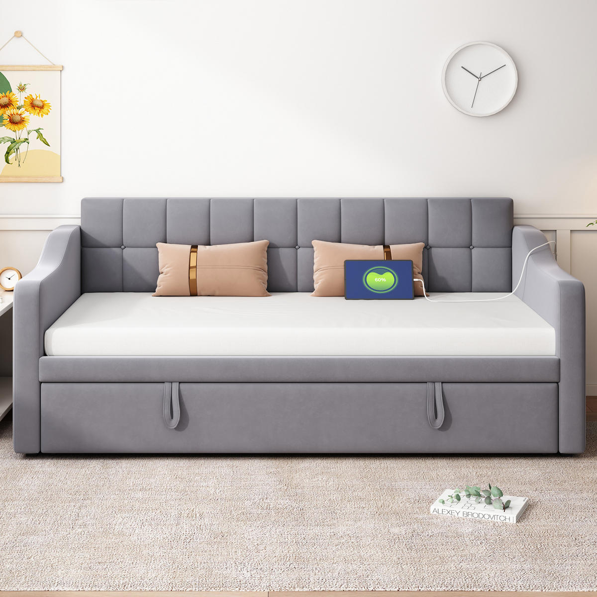 POLSTERBETT 90/180x200 cm Samt grau - Grau, Textil (180/200cm) - Fortuna Lai