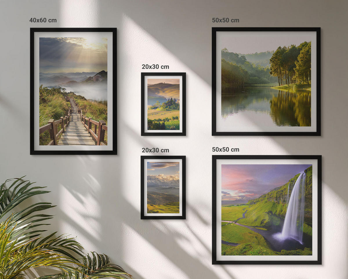 WANDBILDER 5er-Set - 50x50 cm & 20x30 cm & 40x60 cm Schwarzer Rahmen - Aquarell von grünen tropischen Blättern - Schwarz, Kunststoff (40/60cm) - ArtPrintCave