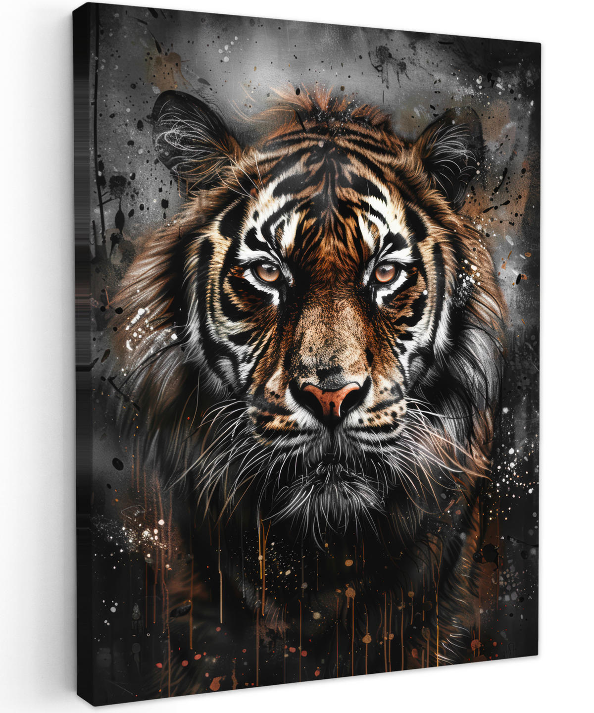 LEINWANDBILD Tiger - Tiere - Porträt - Luxus - Schwarz 60x80 cm - Anthrazit, Textil (60/80cm) - MuchoWow
