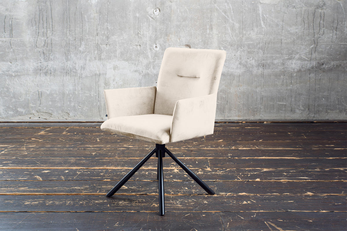 ESSZIMMERSTUHL KYRA Cremeweiß Velvet - Creme/Schwarz, Kunststoff/Textil (64/88/61cm) - KAWOLA