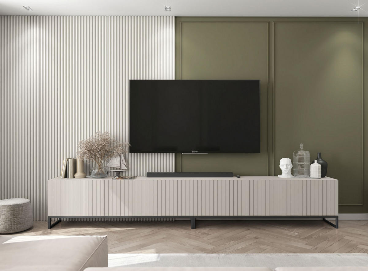 TV-LOWBOARD 2er-Set Elpis Kaschmir matt mit schwarzem Metallrahmen 150 cm - Kaschmir, Holzwerkstoff (300/51.5/36.5cm) - Meble Lindner