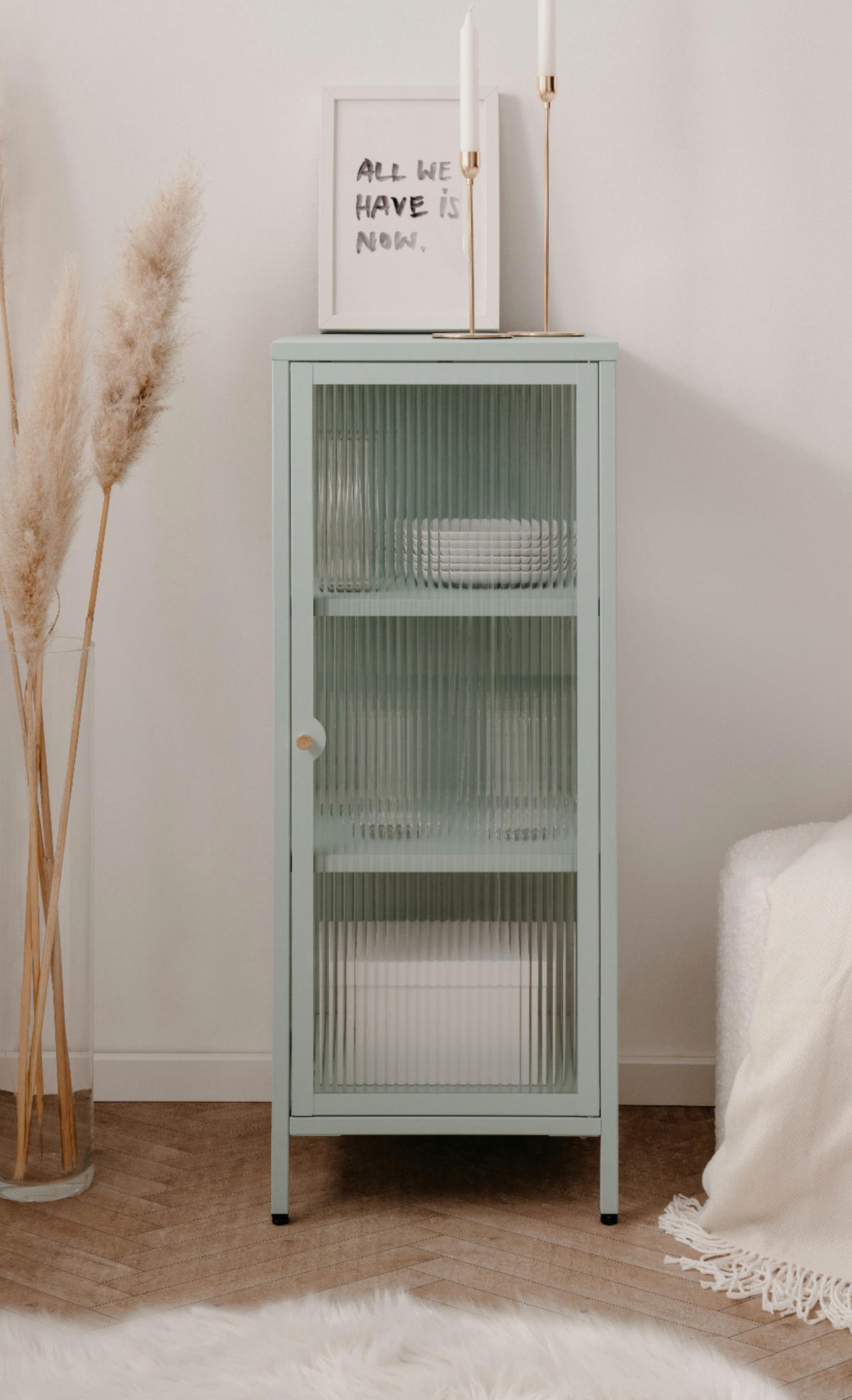 KOMMODE Metall mintgrün 40 cm, Vitrine mit stabilem Metallgestell - Goldfarben/Mintgrün, Metall (40/101.5/40cm) - Furn.Design