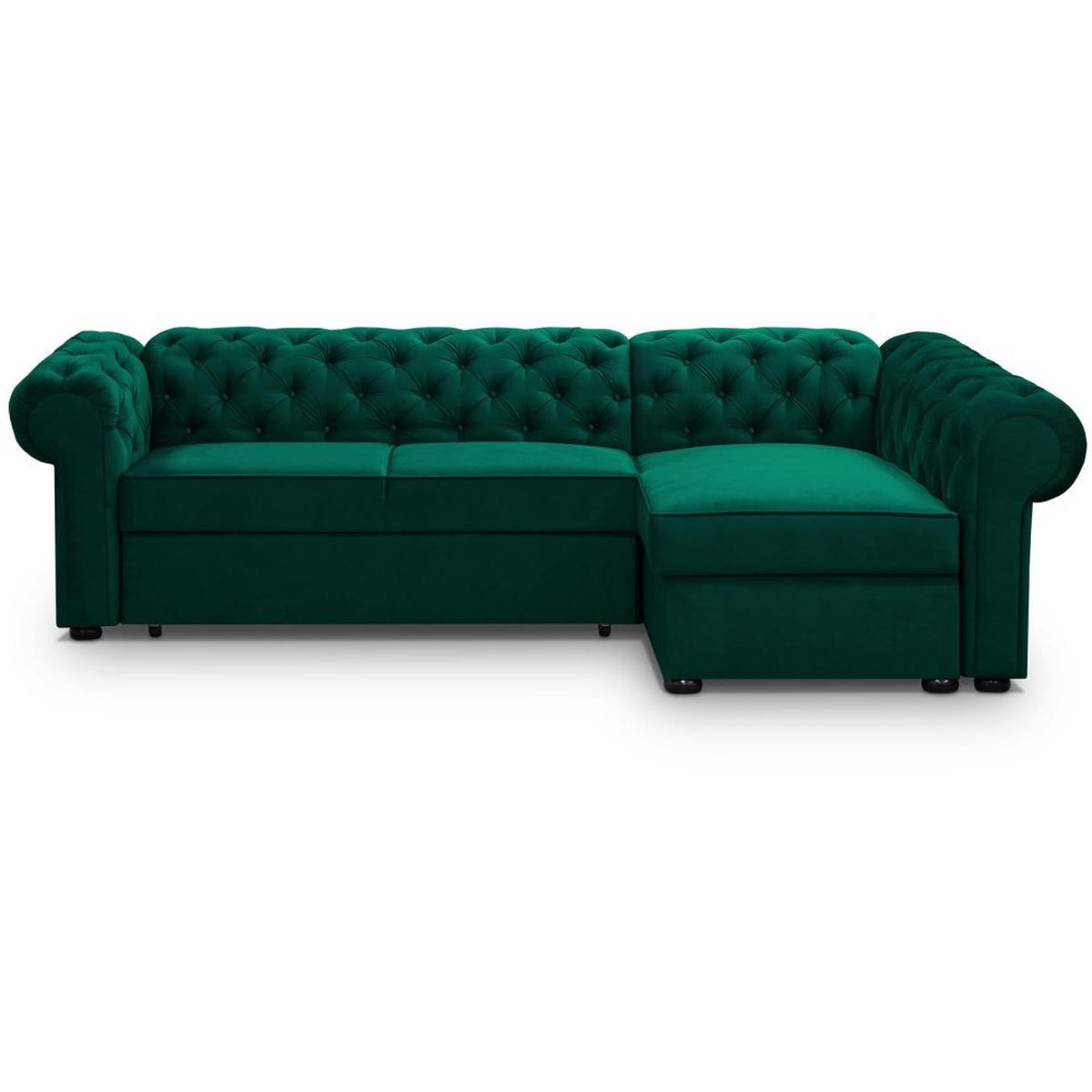ECKSCHLAFSOFA Chester im Chesterfield-Stil, Dunkelgrün, rechts - Dunkelgrün/Schwarz, Textil (278/173cm) - Beautysofa