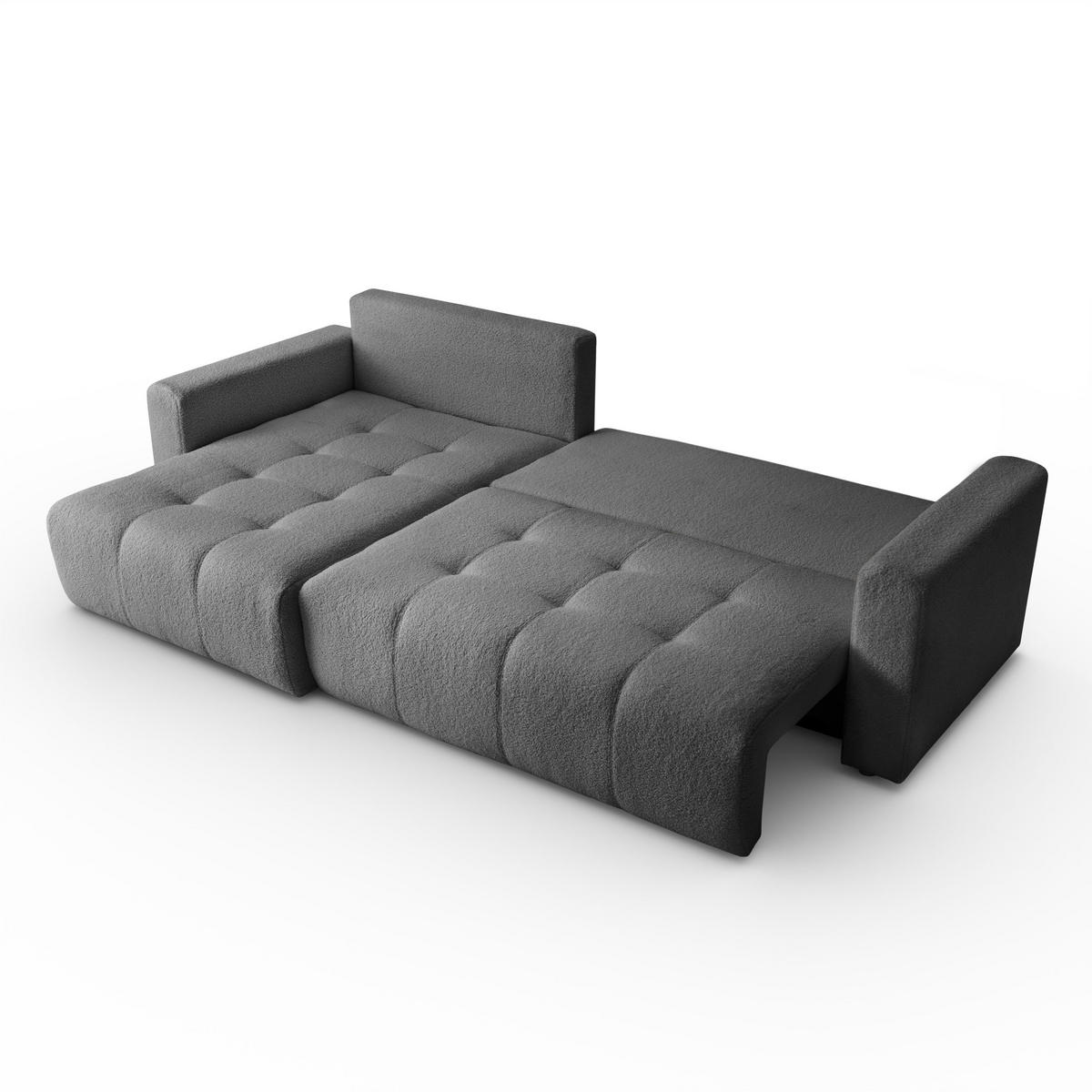 ECKSOFA Viola in L-Form, grau, Lammfelloptik, 261 x 143 cm mit Schlaffunktion und Bettkasten - Grau, Textil (261/143cm) - Margaret Hadas24
