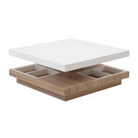 COUCHTISCH mit drehbarer Tischplatte - MDF - Weiß lackiert & Eichefarben - FAUSTO II - Naturfarben, Holz (80/80/34cm) - Vente-Unique