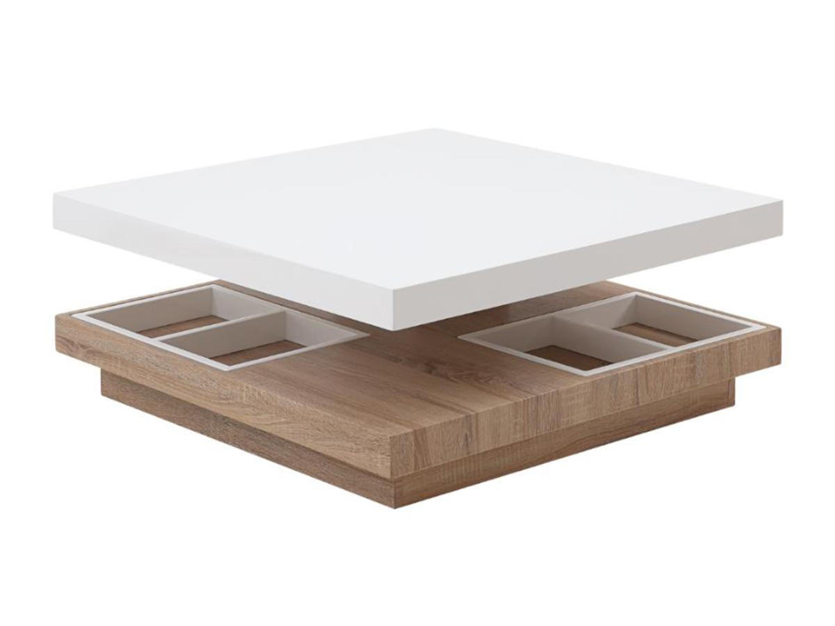 COUCHTISCH mit drehbarer Tischplatte - MDF - Weiß lackiert & Eichefarben - FAUSTO II - Naturfarben, Holz (80/80/34cm) - Vente-Unique