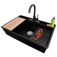 GRANITSPÜLE New York, 2-er set Schwarz 78/53 cm 1 Becken + Küchenarmatur 32/20 cm + Ablauf-Set + Küchenzubehörset ab 80er Unterschrank - Chromfarben/Beige, Kunststoff (78/20/53cm) - Primagran