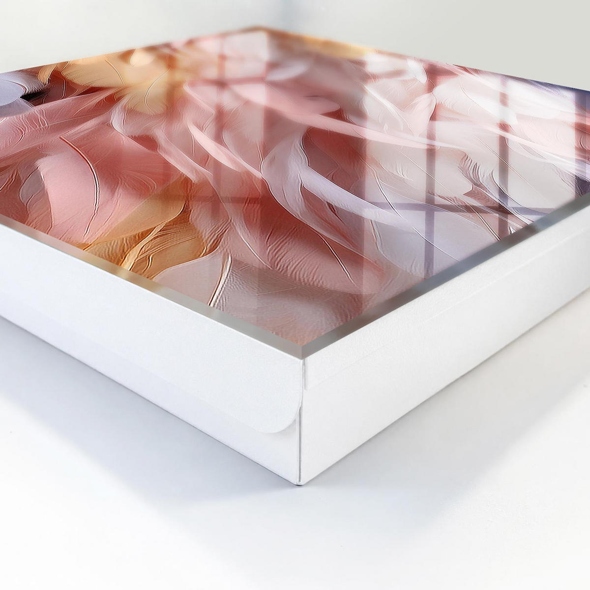 SCHLÜSSELBOX Weiß 30x30 cm – Türöffnung nach rechts - Pastellfarbene Federn - Pink, Metall (30/30/5cm) - TULUP