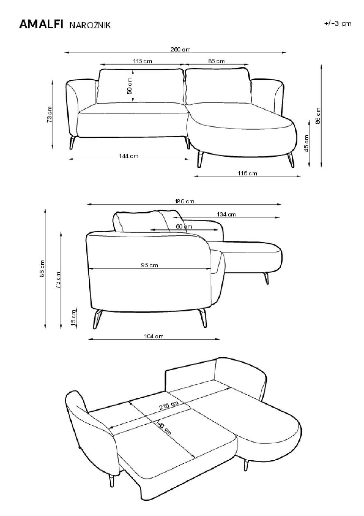 ECKSOFA AMALFI Grün 260x180x86 cm - Grün, Textil (260/180cm) - FURNLUX