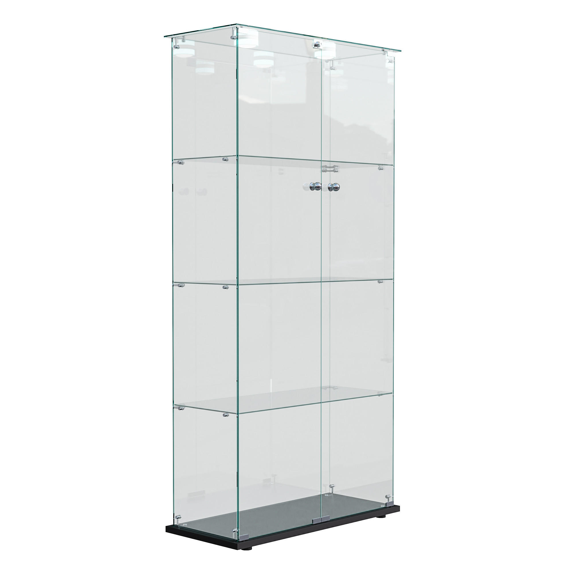 GLASVITRINE LED mit 2 Türen, 4 Regalen, Schloss, Schwarz für Wohnzimmer - Schwarz, Holz (35/163/78.5cm)