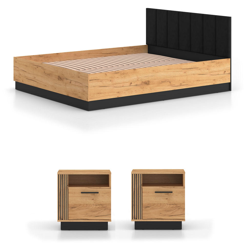 SCHLAFZIMMER-SET 3-teilig Urso Gold Craft Eiche / Schwarz - Schwarz/Braun, Holz/Holzwerkstoff (160/200cm) - Feldmann-Wohnen