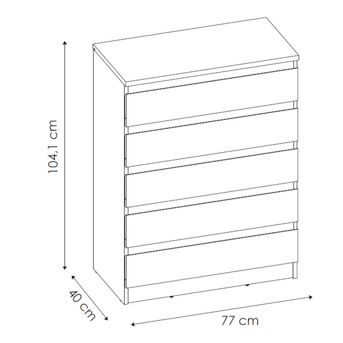 KOMMODE City weiß 77 / 40 / 104cm - Weiß, Holz/Holzwerkstoff (77/104/40cm) - Feldmann-Wohnen