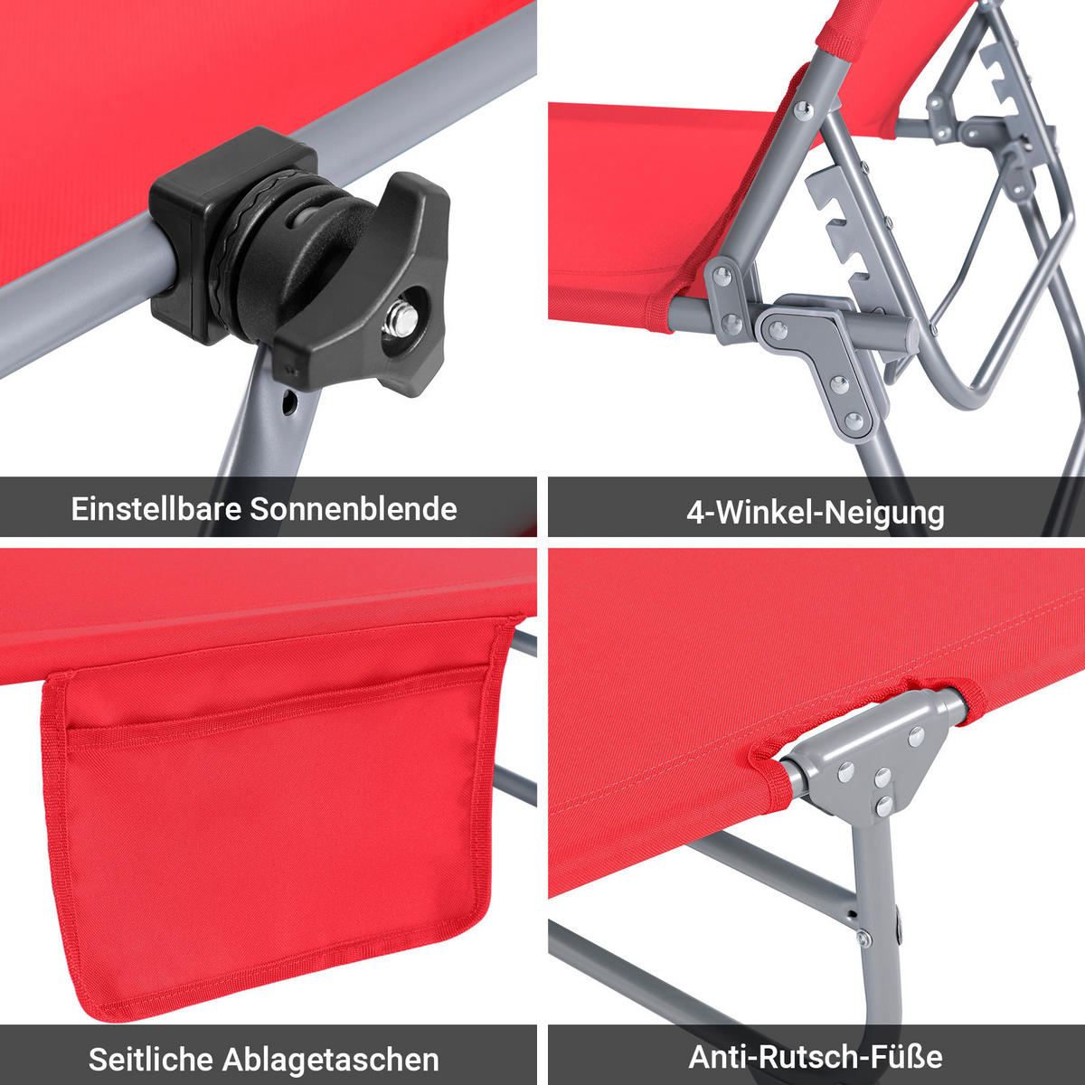 SONNENLIEGE Rot - Rot, Textil/Metall (195/90/63cm) - SoBuy