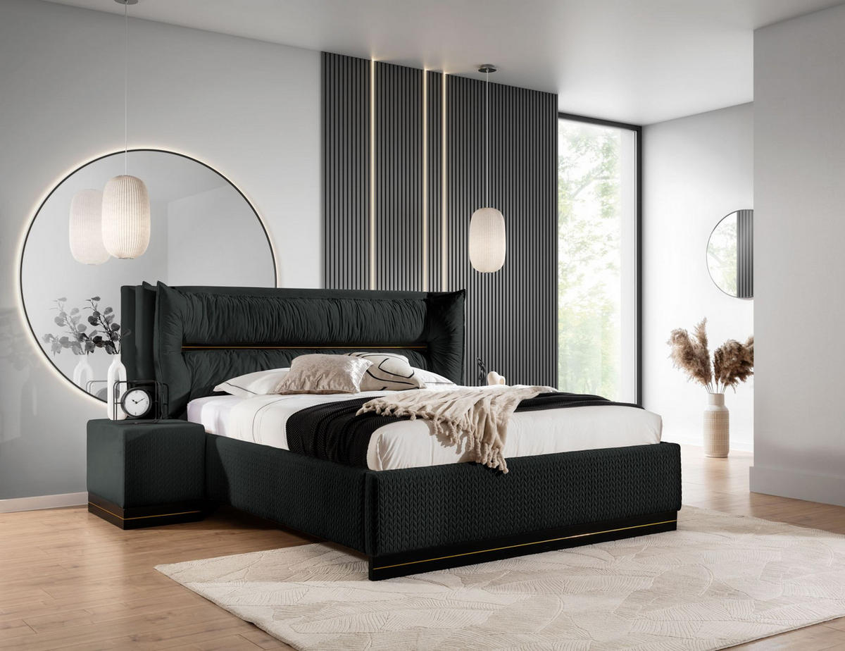 POLSTERBETT Hamilton Magic Velvet Set.1 - Schwarz, Holzwerkstoff/Textil (180/200cm) - Fun Möbel