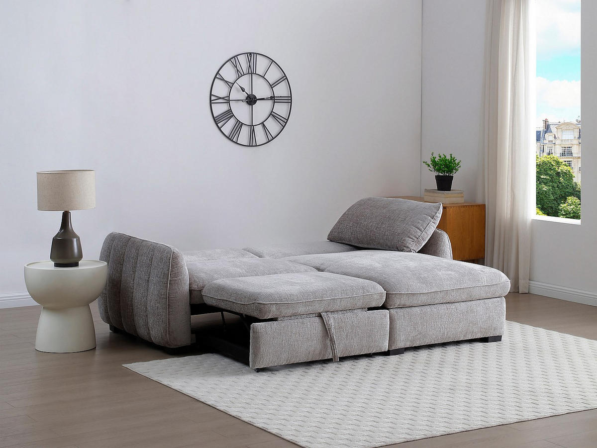 ECKSOFA zum Ausklappen und wendbar aus grauem meliertem Stoff - MONAVI - Grau, Textil (236/167cm) - Vente-Unique