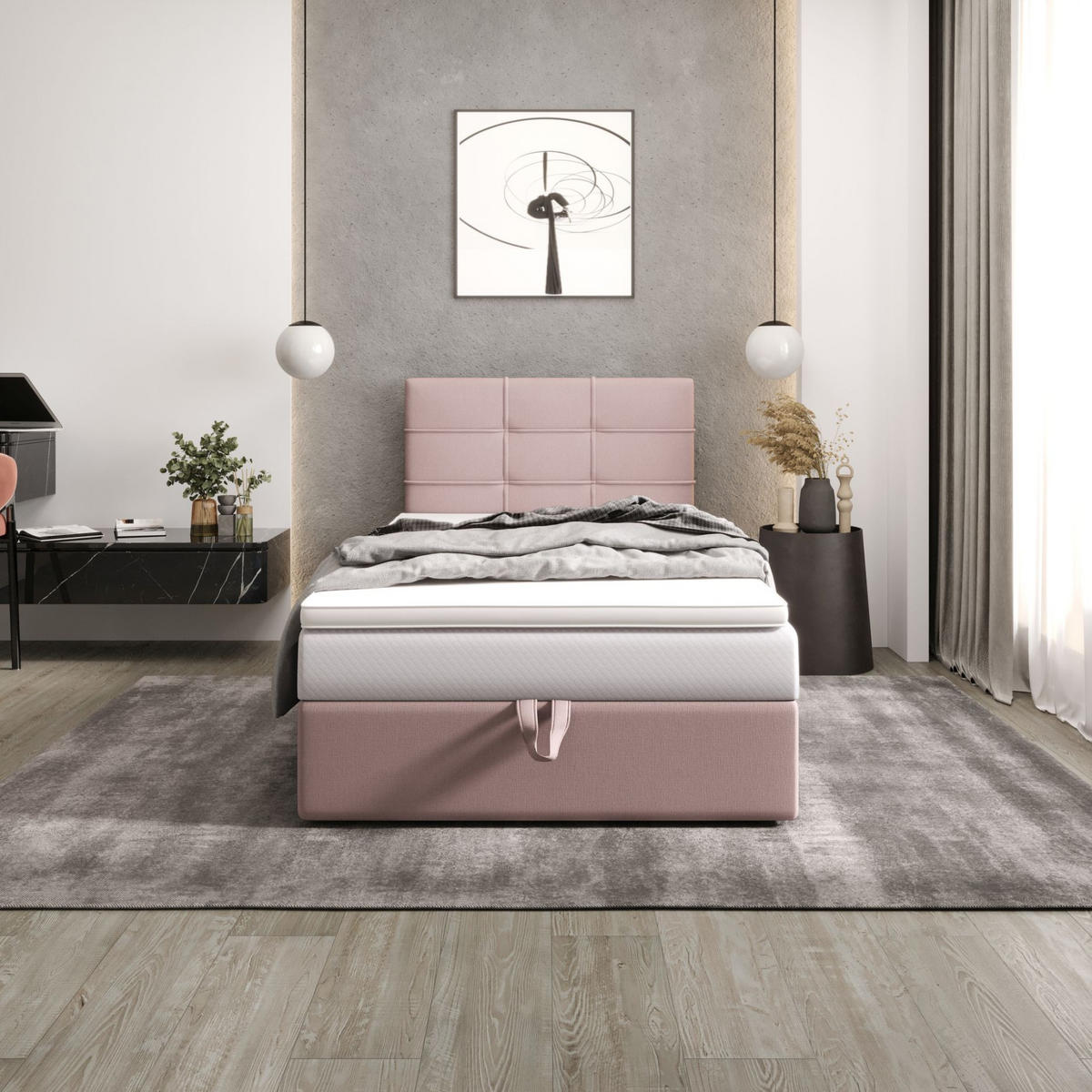 BOXBETT DUO 2 100x200 Cosmic 14, mit Matratze H3, Bonell und Topper, Rosa - Pink, Holz/Kunststoff (100/200cm) - Bedante