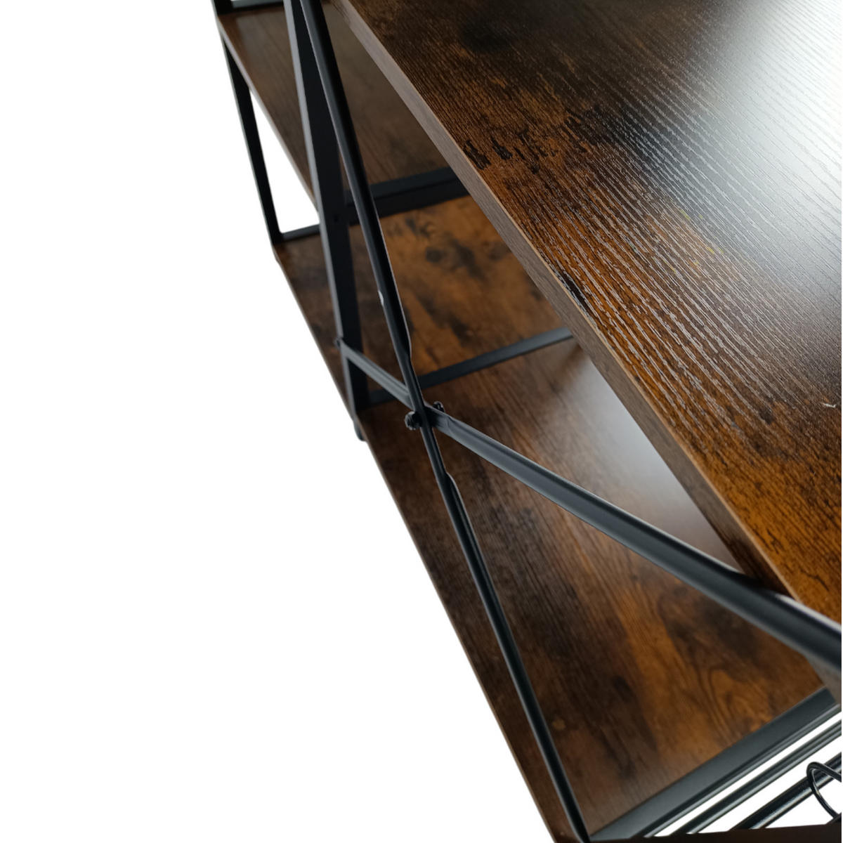 KÜCHENREGAL Holzoptik Metall Dunkelbraun Schwarz mit Haken & Korb 90x40x84 cm - Dunkelbraun/Schwarz, Holzwerkstoff/Metall (90/84/40cm) - Begryf