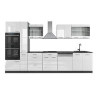 KÜCHENZEILE R-Line Weiß Hochglanz/Anthrazit 350 cm mit Hochschrank, ohne Arbeitsplatte - Weiß Hochglanz/Anthrazit, Holzwerkstoff (350/81.6/46cm) - Vicco