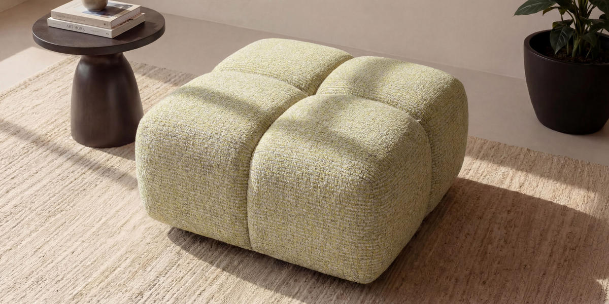 HOCKER, Pouf, Chenille Stoff Puente, Hellgelb, Averro - Hellgelb, Holz (88/42/88cm) - Kaiser Möbel