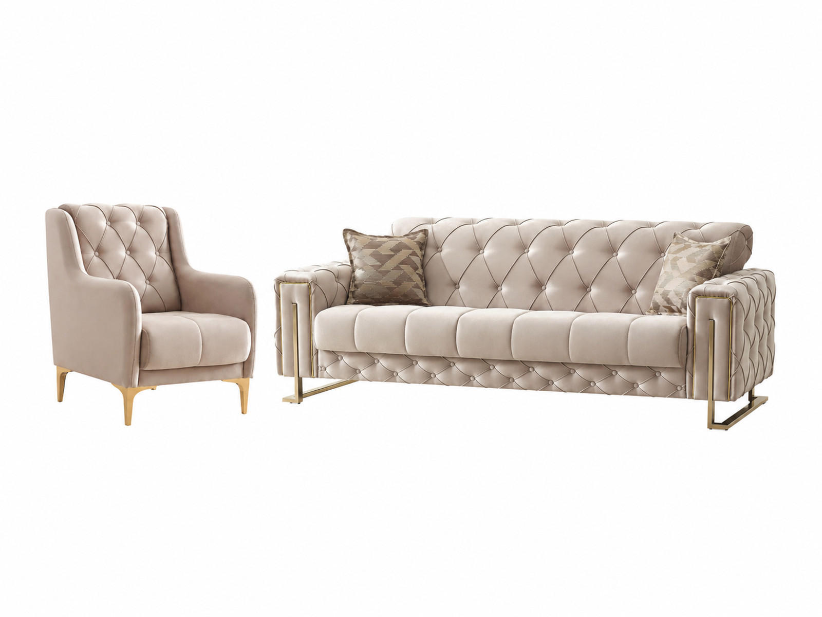 SITZGARNITUR Shimla, Beige Stellvariante 3+1 - Beige, Holzwerkstoff/Metall (220/80/100cm)