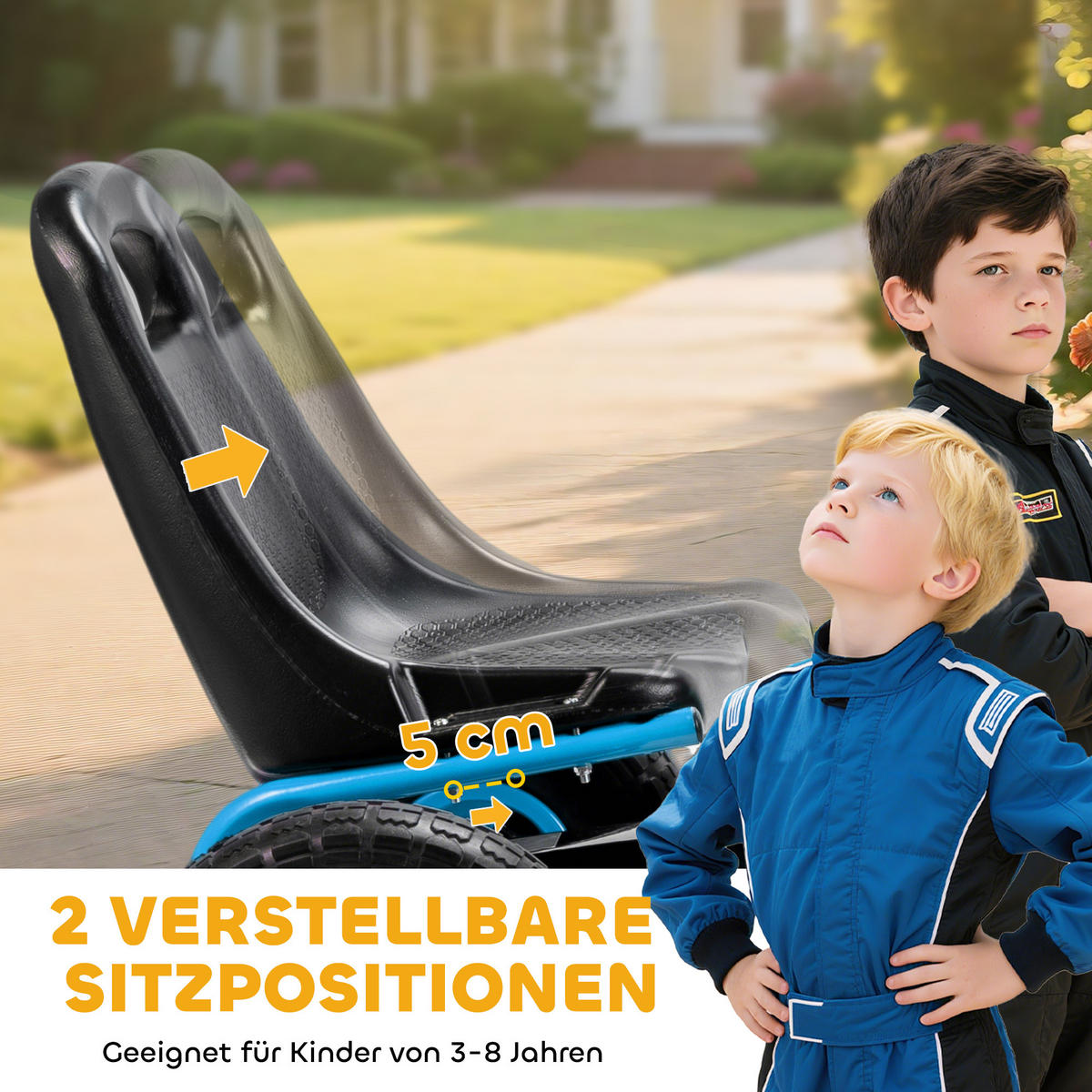 GOKART, Tretauto mit Handbremse, verstellbarem Sitz, Vor- und Rückwärtsgang - Blau, Metall (110/61/62cm) - AIYAPLAY