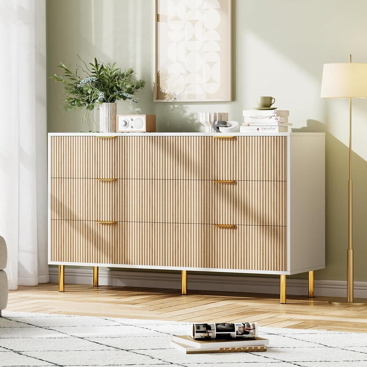 KOMMODE 6 Schubladen geriffelt Holz - Naturfarben, Holz (34/73/100cm) - Fortuna Lai