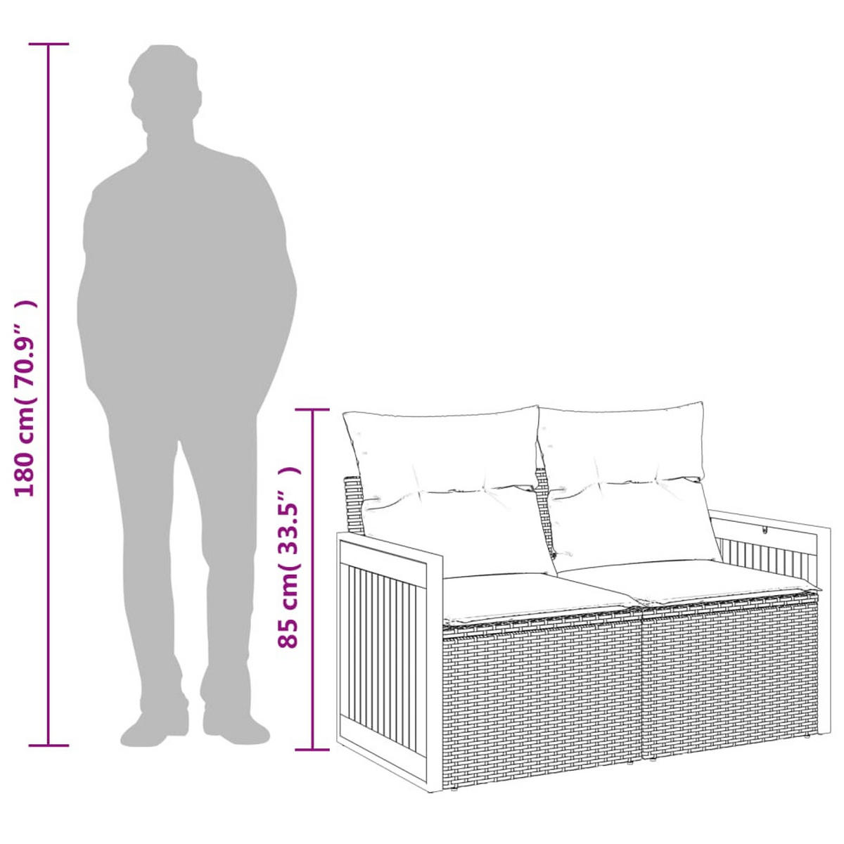 GARTENSOFA 2-Sitzer Mit Kissen Grau Poly Rattan - Grau, Kunststoff (118/69/62cm) - vidaXL