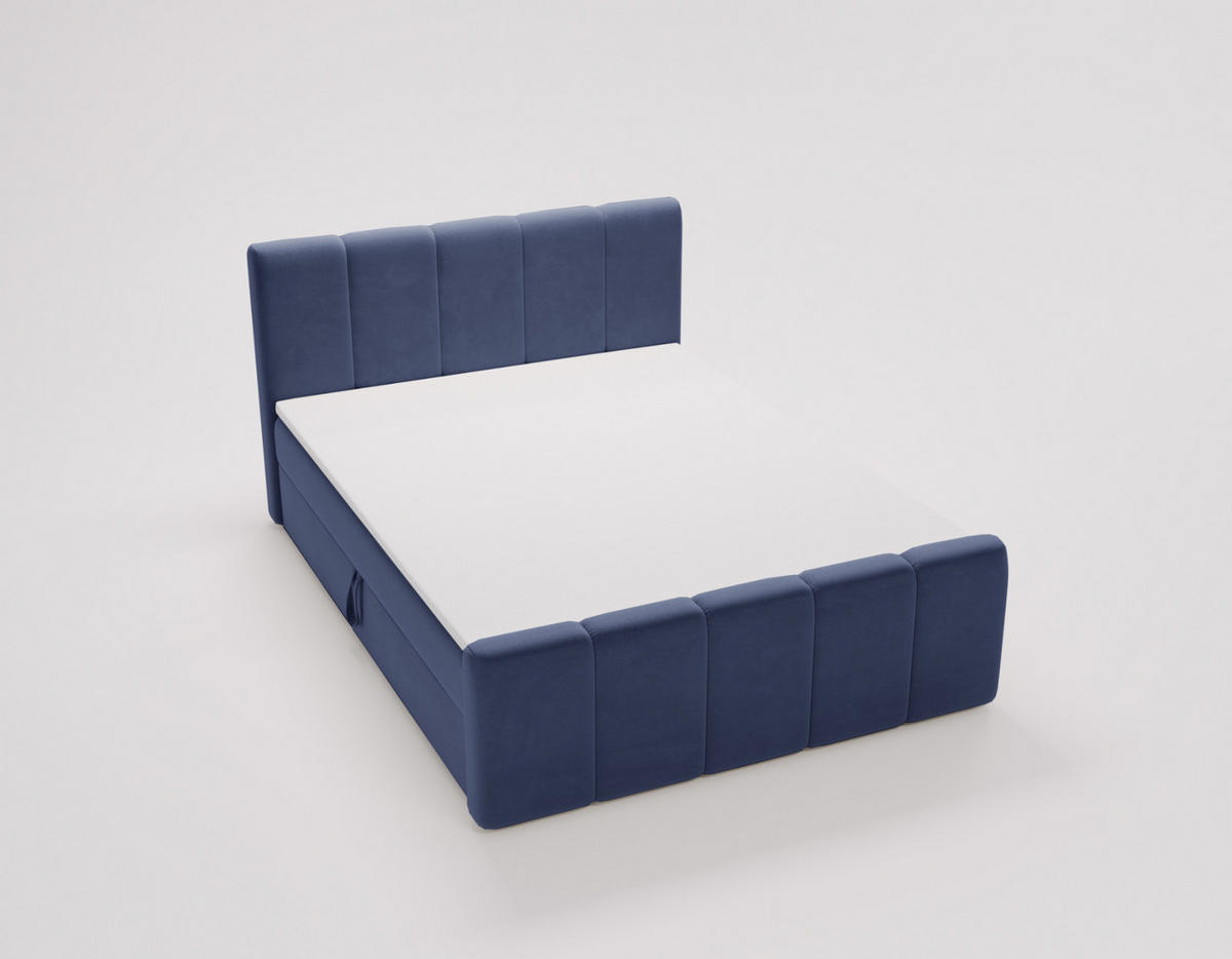 BOXBETT Berg Mit Matratze, Stoff Komodo Marineblau 180x200 cm - Dunkelblau, Holz (180/200cm) - Kaiser Möbel