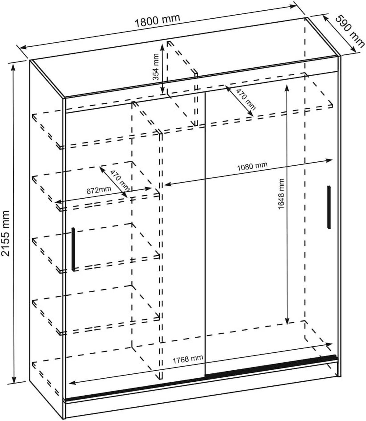 SCHIEBETÜRENSCHRANK 180 Weiß 180x59x215,5 cm - Weiß, Holzwerkstoff (180/215.5/59cm) - Mobelsta