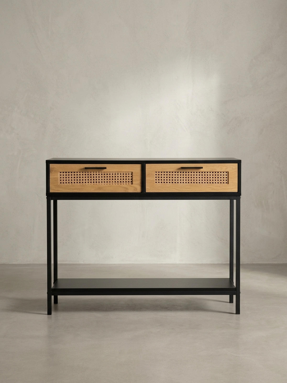 KONSOLENTISCH – Schwarz, 100x30x75 cm, mit Wiener Geflecht, Schubladen und Ablage - Schwarz, Holzwerkstoff/Metall (30/100/75cm) - KADIMA DESIGN