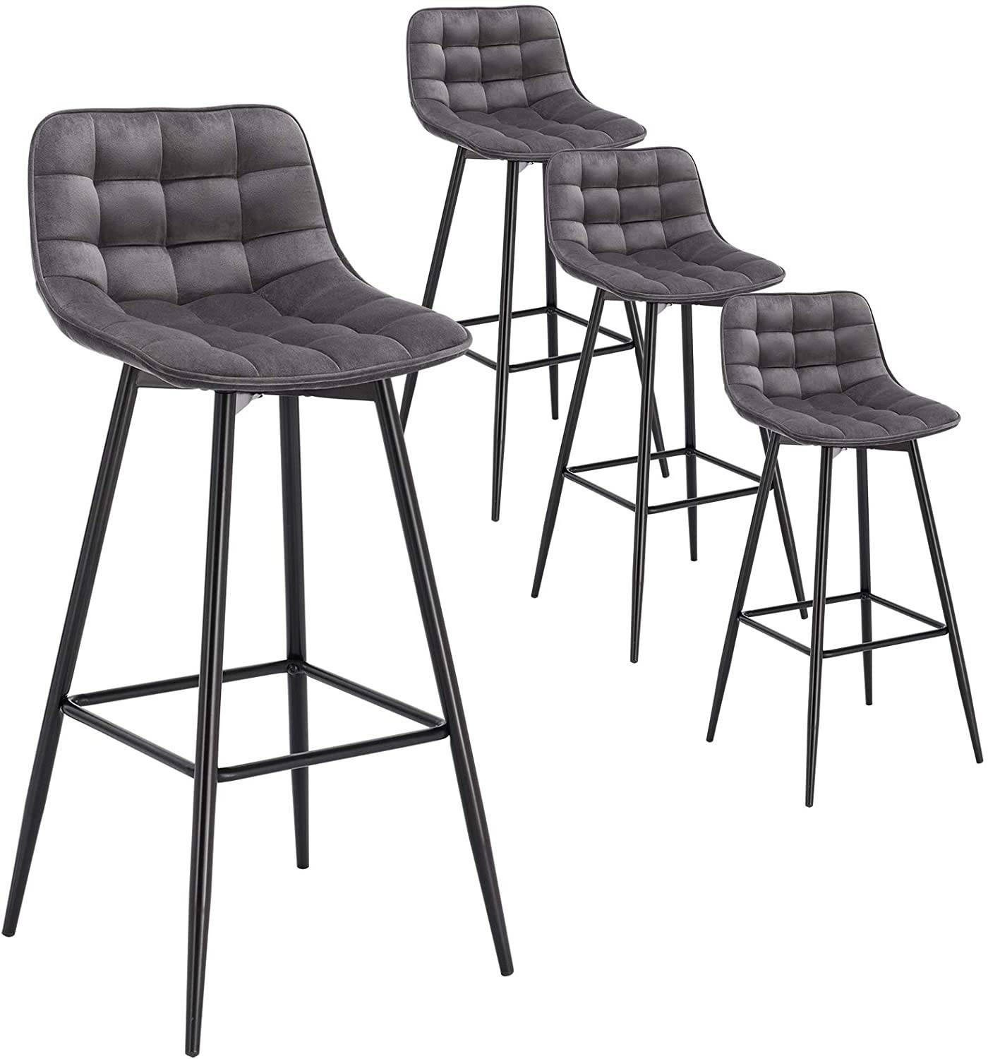 BARHOCKER 4er Set, Fußstütze, Samt, Dunkelgrau - Dunkelgrau/Schwarz, Textil/Metall (43/88/35.5cm) - Woltu