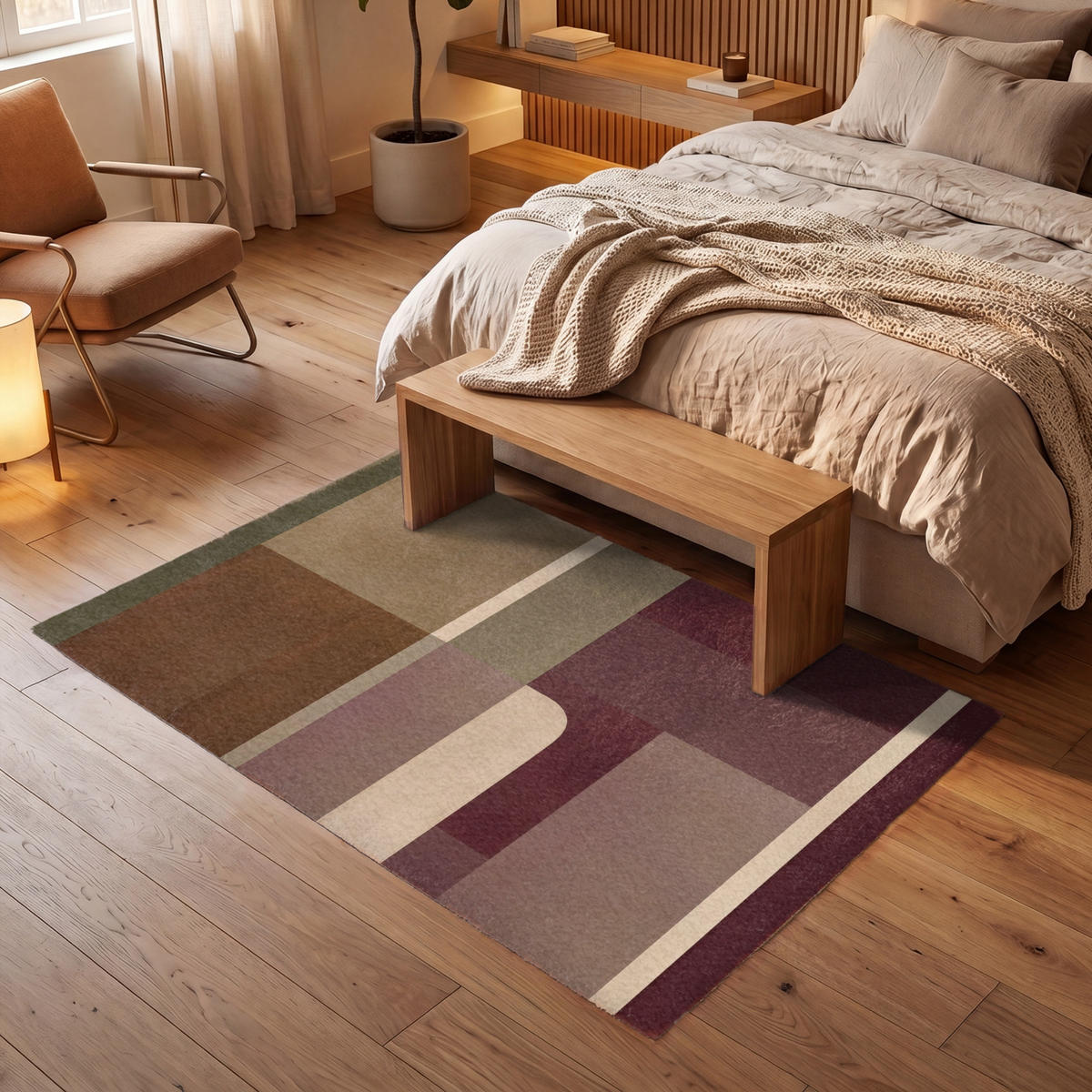 KOBERCE - Roviny - abstraktné - Bordeaux - línie - 180x120 cm - viacfarebná, textil/plast (180/0.4cm) - OnlyWow