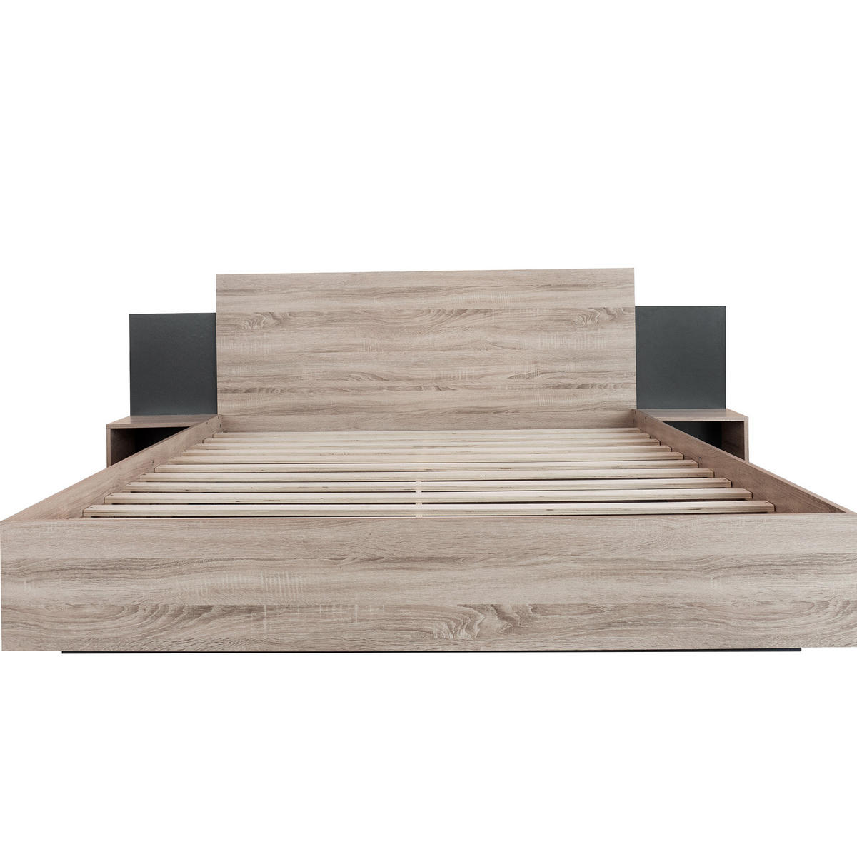 DOPPELBETT 160/200 cm mit 2 Nachtkommoden in Sonoma-Eiche/Dunkelgrau - Dunkelgrau, Holz (160/200cm) - BEAOK