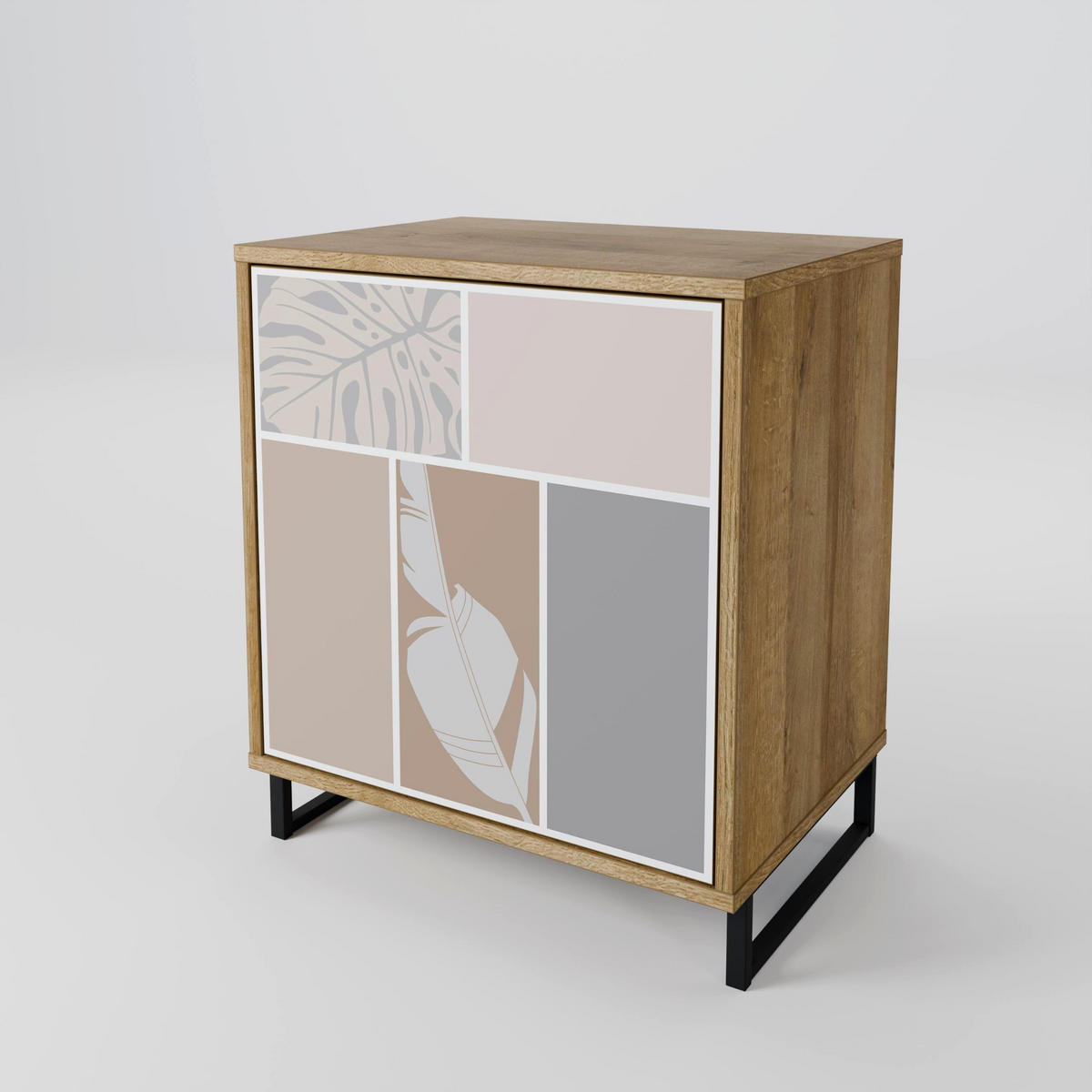 SIDEBOARD TROPICAL SHAPES, Eichefarben, 57,5x42x75,5 cm, Goldfarbene Metallfüße - Eichefarben/Goldfarben, Holzwerkstoff/Metall (57.5/75.5/42cm) - SpaceRebels