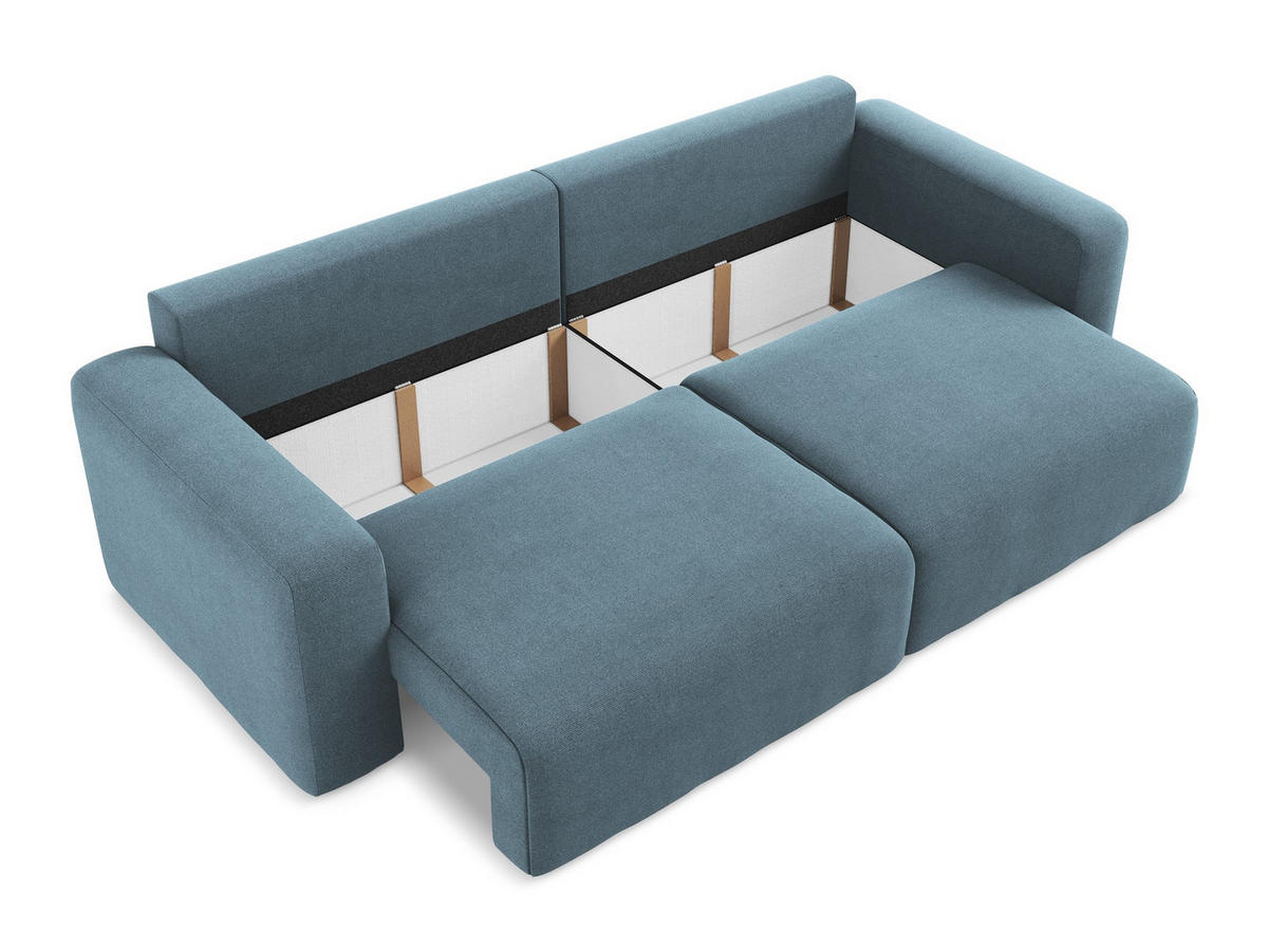 3-SITZER SOFA mit Schlaffunktion Strukturstoff Stoff Blau - Blau/Schwarz, Kunststoff/Textil (244/79/102cm) - Makamii