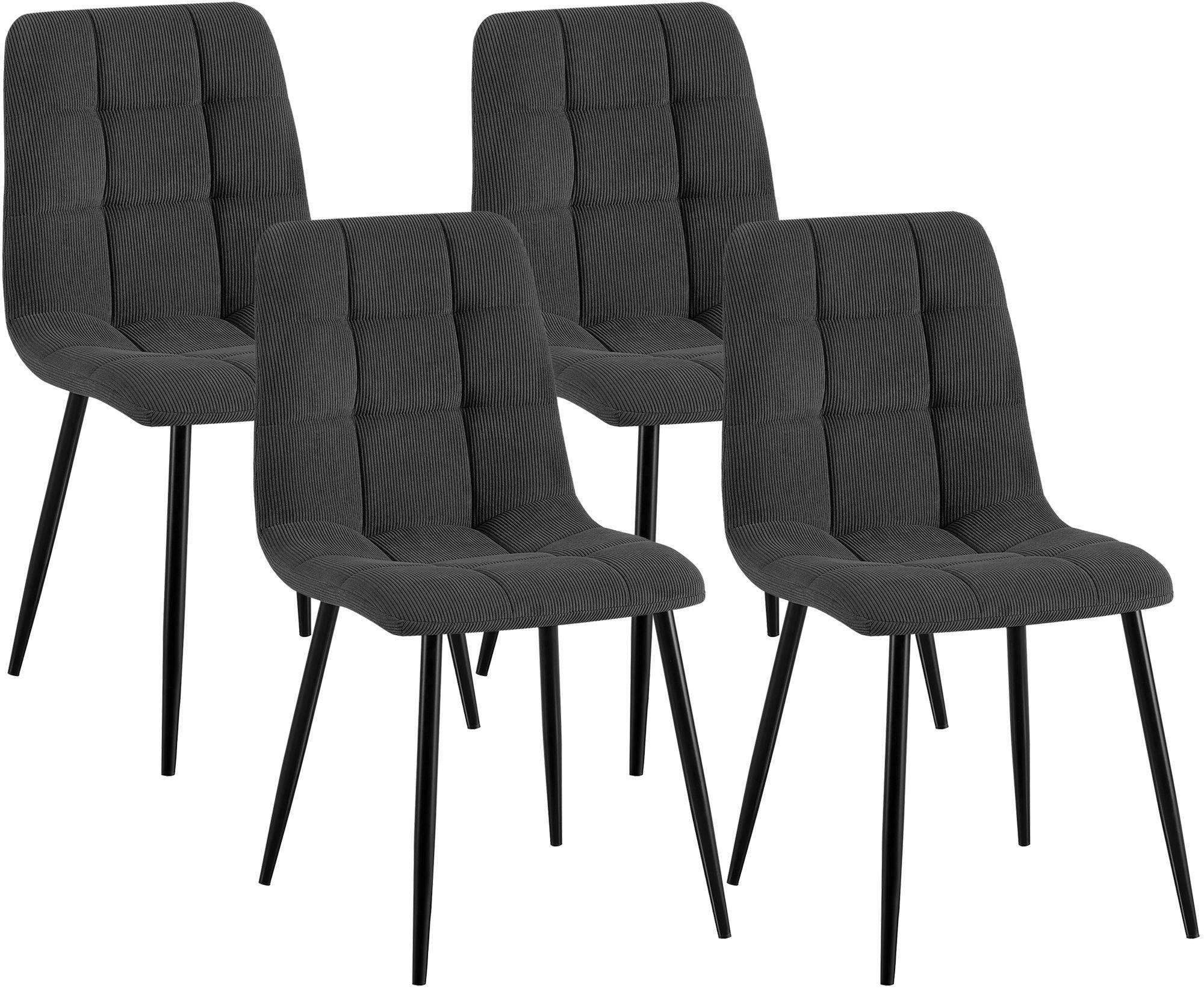 STUHL 4 Cord Grau - Schwarz/Grau, Textil/Metall (45/84/55cm) - CLP