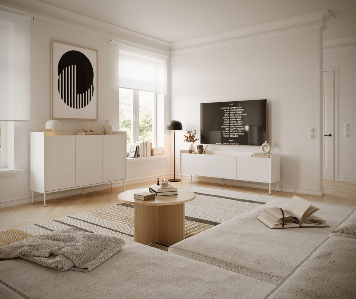 TV-SCHRANK Tovi Weiß / Holzoptik Eiche 140 cm - Weiß, Holzwerkstoff/Metall (139.8/58.5/36.4cm) - Selsey